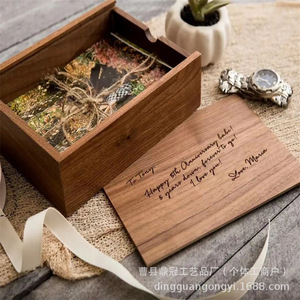 Walnut Wood Pull Out <b>Storage</b> <b>Box</b> Rectangular <b>Photo</b> Letter Collection <b>Box</b> Home Bedroom Decorative <b>Storage</b> - Product Image 2