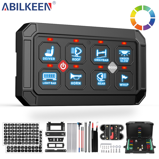 Waterproof IP65 8 Gang Switch Panel Switch 12V Automotive Control Panel Switch with Durable for Off Road Truck RV Boat