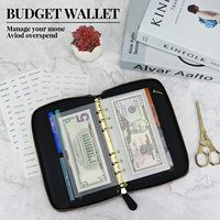 A6 Budget Wallet PU Couverture en cuir Carnet avec fermeture éclair 6 anneaux Rechargeable Argent Document Organisateur pour la budgétisation et l'épargne en espèces