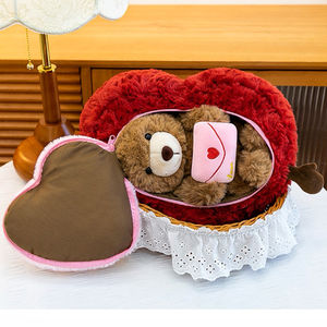 批发情人节礼物可爱二合一泰迪熊毛绒公仔柔软填充红色心形抱枕玩具完美礼物送给女朋友 - Product Image 4