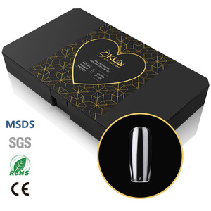 Ongles en gel transparents à couverture complète, pointes carrées moyennes longues, naturelles/sculptées, 14 tailles, sans HEMA, personnalisables OEM en usine, vente en gros - Product Image 1