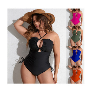 Traje <span class=keywords><strong>de</strong></span> baño <span class=keywords><strong>de</strong></span> una pieza sexy con forma <span class=keywords><strong>de</strong></span> concha para mujer, talla grande, con estampado <span class=keywords><strong>de</strong></span> cuadros, cordón lateral y fruncido, tallas L-4XL - Product Image 1