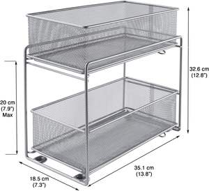 Organisateur de rangement coulissant à 2 niveaux en maille pour armoire, tiroir extractible pour cuisine sous évier (Argent) - Product Image 2