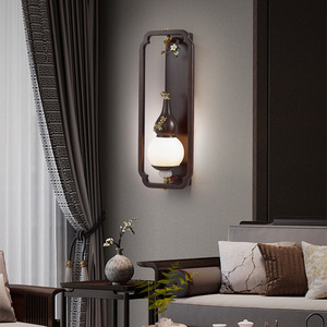 Chinese Style Gourd Pendant <b>Light</b> Solid Wood Led Chandelier For Home Entryway Study Room - Product Image 2