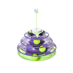 Diskon besar mainan Menara kucing 4 lapisan rol plastik trek Menara kucing meja putar bola dengan bola - Product Image 1