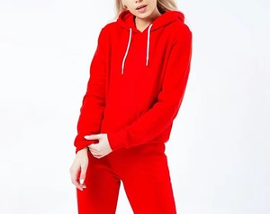<b>Women</b> Red Hoodie Tracksuit Set Full Sleeve Solid Color <b>Knitted</b> Casual Outfit Regular Fit All Seasons 100% Cotton Premium Quality - Product Image 5