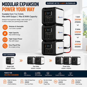 Station d'alimentation portable UPS 2700Wh, générateur à entrée PV 1200W avec onduleur intégré 2kW, machine intégrée pour alimentation <span class=keywords><strong>de</strong></span> secours - Product Image 3