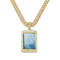 Nouveau Collier Unisexe Transfrontalier en Alliage de Zinc Entièrement Sertie de Diamants, avec Pendentif Carré à Motif Portrait Panneau Solaire Personnalisé