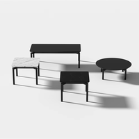 Table basse ronde en pierre frittée, style décontracté, en marbre blanc avec pieds en acier inoxydable noir
