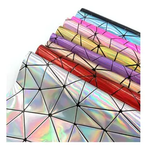 Laser Miroir Hologramme Irisé Géométrique PU Faux Cuir Synthétique Tissu Pour Sac Arc Artisanat DIY Poupée Matériel De Couture