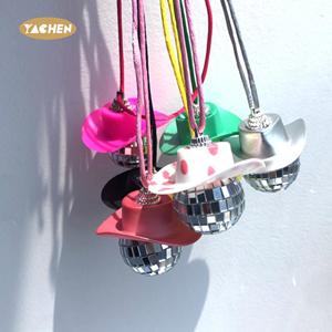YACHEN Creative Punk Cowboy Hat Light up Disco Collares 70s Disco <span class=keywords><strong>Party</strong></span> Favores para accesorios de escenario Despedida de soltera Fiesta de cumpleaños