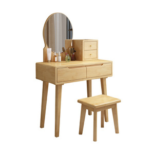 Coiffeuse moderne européenne minimaliste nordique en bois massif avec miroir éclairé et veilleuse, rangement intégré pour salon et petits appartements - Product Image 5