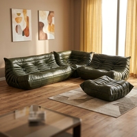 ATUNUS Minimalistisches Tatami 1-2-3-Sitzer Grünes Braunes Leder Wasserdichtes Modulares Relaxsofa Bodensofa Wohnzimmer-Set