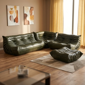 Canapé modulaire inclinable ATUNUS Tatami 1 2 3 places en cuir vert et marron, imperméable, style minimaliste, canapé paresseux, canapé de sol, ensemble pour salon - Product Image 1