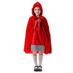 Children's <b>Little</b> <b>Red</b> Riding Hood Costume Apron Dress With Ribbon Cape For Party Cosplay Role Play Performance Spring 2025 - Product Image 5
