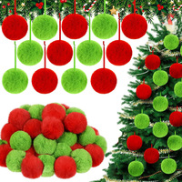 Pompons en fausse fourrure de lapin de 6 cm et 8 cm avec double ruban, boules suspendues, décorations de fête, ornements pour arbre de Noël, pendentifs suspendus