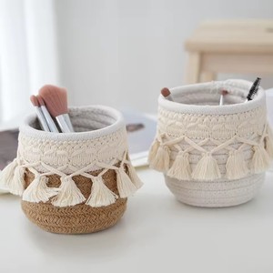 Comb Brushes Mini Storage Basket Boho Cosmetic Brushes Storage <b>Makeup</b> Brushes Container for <b>Vanity</b> Desktop Bathroom - Product Image 1