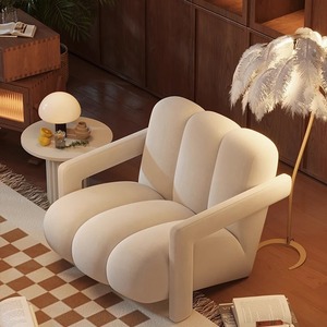 Sillón de Estilo Moderno Vintage con un Solo Reposabrazos para Sala de Estar, Silla de Descanso con Respaldo de Tela y Panel de Madera - Product Image 3