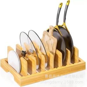 Wooden <b>dish</b> rack, drain rack, multi-compartment desktop pot lid storage rack, simple solid wood kitchen <b>dish</b> organizer. - Product Image 1