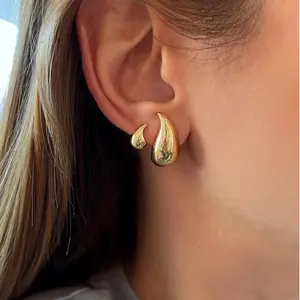 High Polished Gold Plated Tear Drop Shape Chunky Earrings For Women Girl Daily Party Fashion Jewelry
