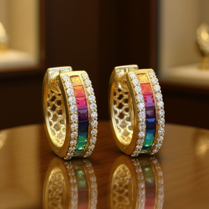 Orecchini a Cerchio Dorati E4733 da Donna, Gioielli alla Moda per Feste, con Cristalli e Strass Incastonati, Orecchini Trendy in Lega - Product Image 2