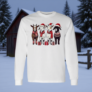 Camiseta de manga larga con estampado de cabra navideña retro, gorro de Papá Noel, mamá campestre, animales de granja, Navidad - Product Image 3