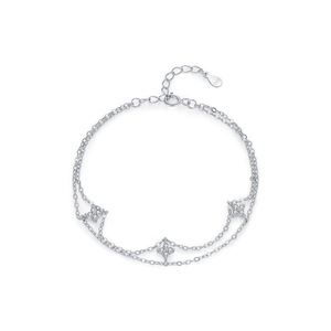 S925 Silver Rhodium Plated Chain <b>Bracelet</b> With Star Crystal Minimalist Everyday Wear Unisex Jewelry - Product Image 1