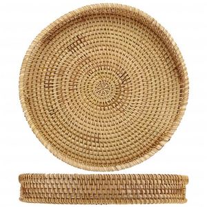 Runde Perlmutt-Serviertabletts Seegras-Körbe Strohgewebtes Rundes Tablett Flacher Weidenkorb Wohndekor Rechteckig - Product Image 1