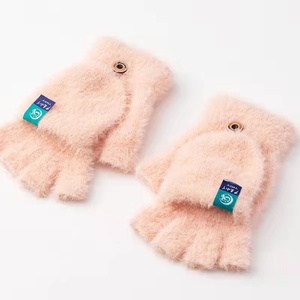 Guantes acrílicos de medio dedo para otoño e invierno, mitones de punto con tapa, cubierta gruesa cálida, diseño liso para uso diario, fábrica de deportes - Product Image 1