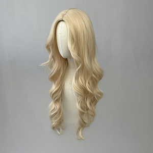 Perruque blonde claire à grandes ondulations, <span class=keywords><strong>cheveux</strong></span> longs <span class=keywords><strong>avec</strong></span> <span class=keywords><strong>frange</strong></span> à la raie centrale, perruque synthétique pour femmes, usage quotidien, perruques longues blondes claires - Product Image 4