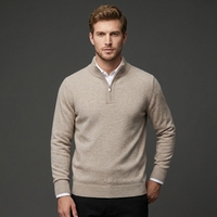 Pull en laine pure à col montant et demi-zip pour homme, haut tricoté décontracté à manches longues, logo personnalisé disponible