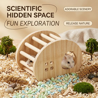 Niche pour hamster faite à la main en bois massif ajouré, demi-cercle, décoration intérieure de cage, portable, facile à nettoyer, style brise naturelle, pour hamster nain