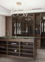Système de rangement de chambre à coucher haut de gamme avec étagères modulaires, tringles de suspension, tiroirs et unités de rangement à portes vitrées