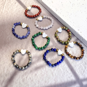 Boho in acciaio inox 18k oro naturale occhio di tigre conchiglia di perle di perline anello da dito da donna con perline di cristallo - Product Image 2