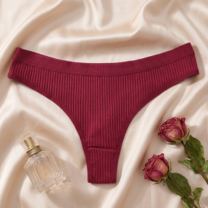 Tanga de algodón acanalado al por mayor para mujer, de color liso, tiro bajo, transpirable, talla grande, para yoga y deportes - Product Image 2