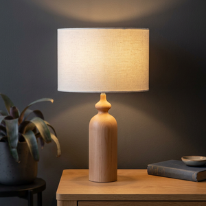 Lámpara de Mesa Eléctrica Simple de Madera con Pantalla de Tela, Diseño Moderno, Acabado Natural, Alimentación por CA, Iluminación Decorativa para el Hogar - Product Image 2