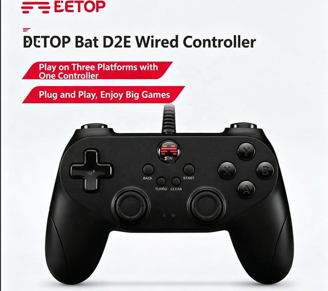 BEI-TONG Bat Wired Gaming Pad Zero Lag 2 Players USB Joystick for Windows PC Android Smart TV Steam Console Support All Games