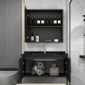 Mueble de Baño Nórdico Italiano de Titanio, Gabinete de Fibra de Carbono Gris, Lavabo de Cerámica de una Pieza, Espejo - Product Image 2