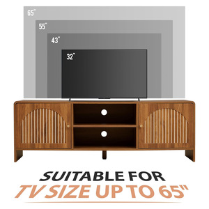 Meuble TV simple et moderne aux coins arrondis, console multimédia en panneaux de particules avec rangement et bords arrondis pour salon de style mid-century modern - Product Image 5