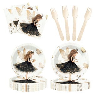 Vajilla Personalizada DAMAI con Temática de Hadas, Platos, Vasos y Servilletas de Papel para Fiesta de Cumpleaños de Niña, Juego de Vajilla de Papel - Product Image 1