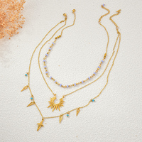 Collier empilable pour femme en pierres naturelles violettes et éléments étoilés, plaqué or, tendance