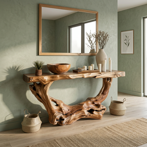 Table console rustique en bois massif, bord naturel, racine de bois flotté, table d'entrée, mobilier d'intérieur - Product Image 2