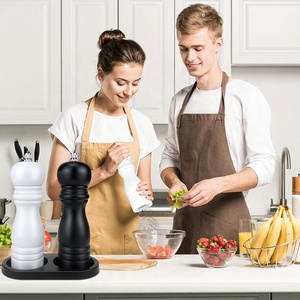 Moulin à sel et à poivre Moulin à épices <span class=keywords><strong>en</strong></span> <span class=keywords><strong>bois</strong></span> Moulin à sel manuel pour sel de mer, piment, sel et poivre <span class=keywords><strong>Grand</strong></span> avec soucoupe - Product Image 6
