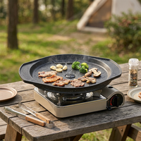 Plaque de cuisson ronde antiadhésive en aluminium moulé sous pression pour barbecue coréen, idéale pour le camping, les cuisinières à gaz et les pique-niques