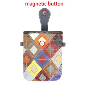 AndoBag Color Stitching Plaid Shoulder <b>Bags</b>, Genuine Leather <b>Mobile</b> <b>Phone</b> <b>Bag</b> for Women, Magnetic Closure 1903 - Product Image 3
