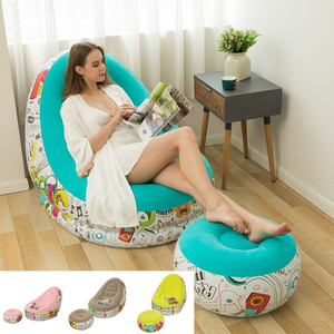 Mori Yuho Inflatable <b>Bean</b> <b>Bag</b> <b>Sofa</b> With Footstool Graffiti Design 116x98x83cm Adult Recliner Chair - Product Image 5