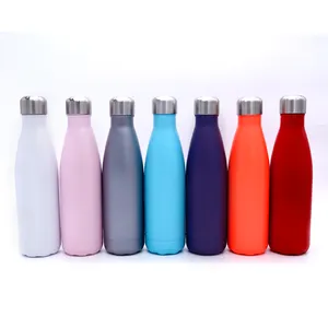 Metal su şişesi paslanmaz çelik 500ml 750ml toz kaplı termos şişe kola şekli spor su kapaklı şişe