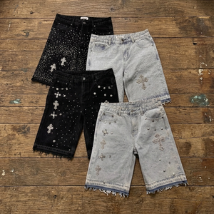 Shorts en jean déchirés avec strass TKAN832 – Short en jean de luxe orné de diamants, streetwear de haute qualité pour homme – Fournisseur populaire - Product Image 1