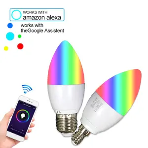 智能led灯泡E14 E27 5W Alexa/Googlehome/Wifi可调光RGB蜡烛灯电话控制led灯泡，适用于家庭/厨房/卧室