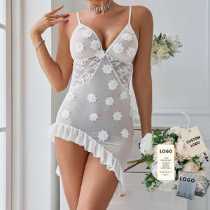 Lencería Sexy para Mujer, Estilo Europeo, Color Blanco, Verano, Nuevo, Sensual, con Volantes, Color Sólido, Tirantes - Product Image 1